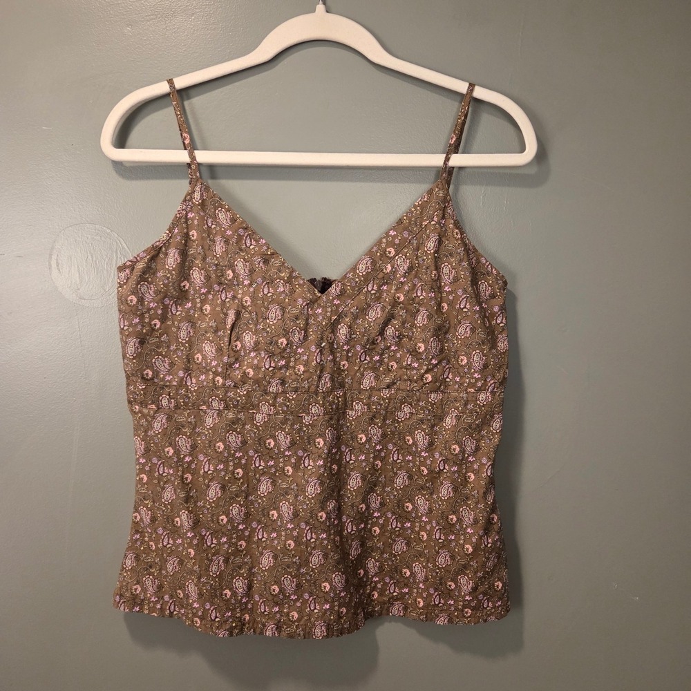 Ruff Hewn Women's 100% Cotton Tank Size M Floral Print Beaded Brown Multi
